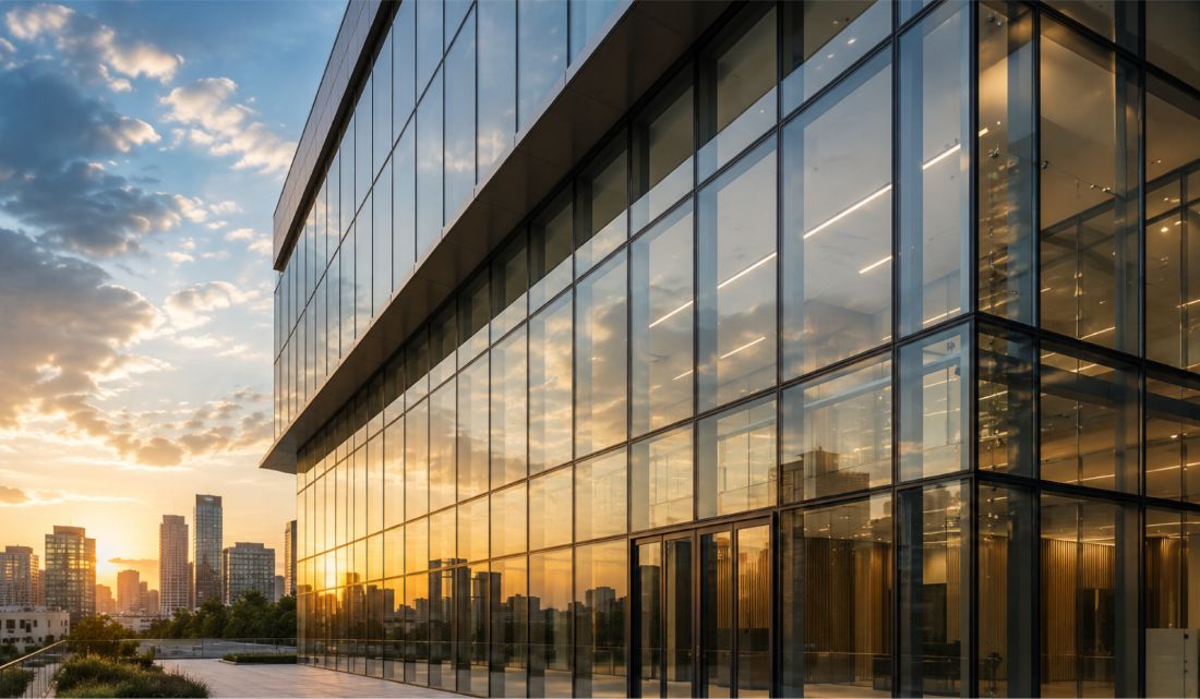 קיר מסך אלומיניום - מבנה מסחר · חזית מאווררת